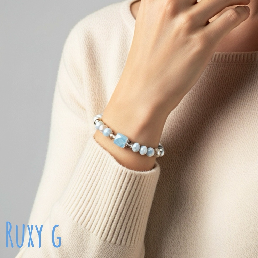 Blue and White  Beaded Bracelet